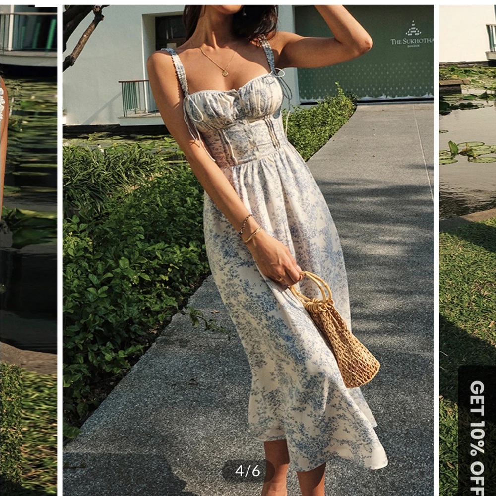 Commense Blue and White Floral Maxi Dress